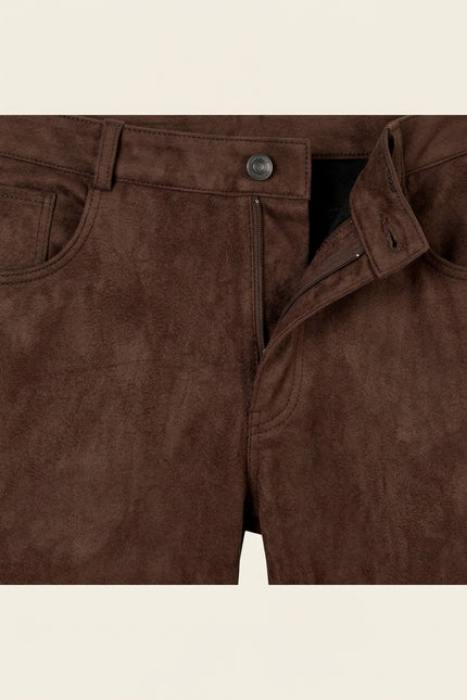Microsuede Lightweight Tapered Pants - Dark Brown - Detail