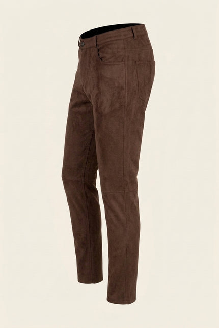 Microsuede Lightweight Tapered Pants - Dark Brown - Side