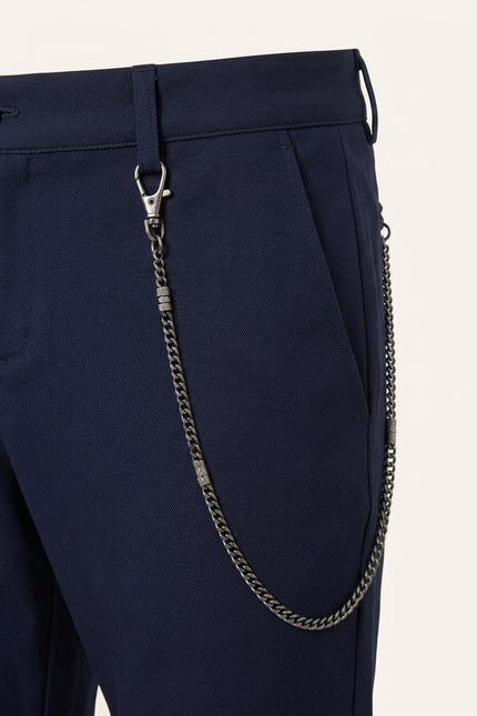 Mid Weight Chain Detail Dress Pants - Navy - Detail