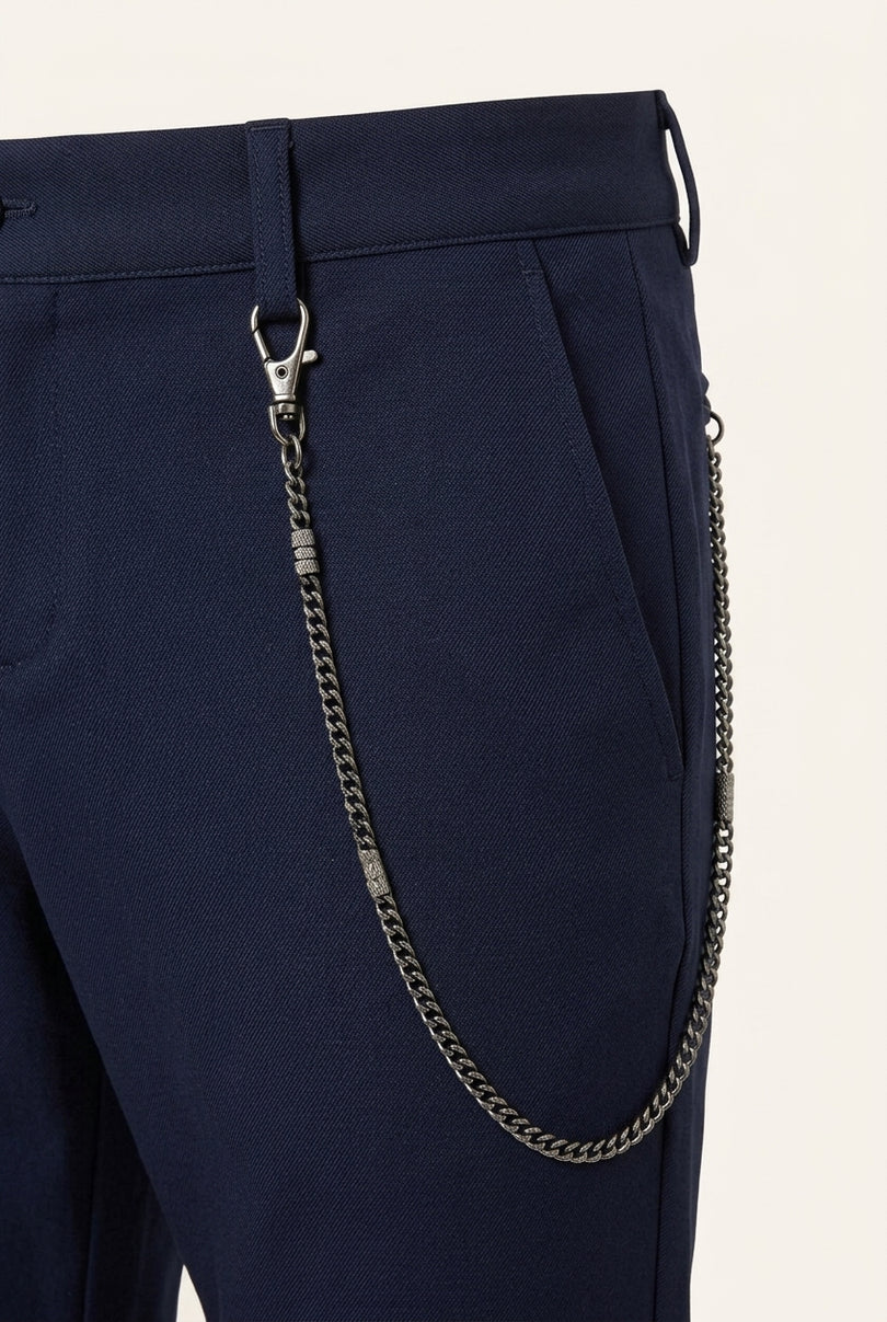Mid Weight Chain Detail Dress Pants - Navy - Detail