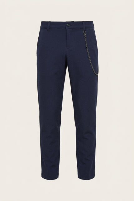 Mid Weight Chain Detail Dress Pants - Navy - Front