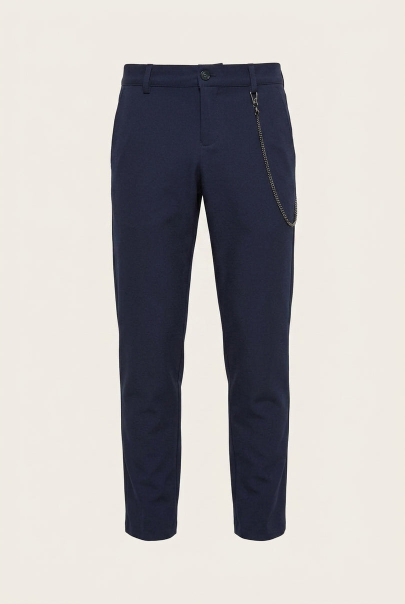 Mid Weight Chain Detail Dress Pants - Navy - Front
