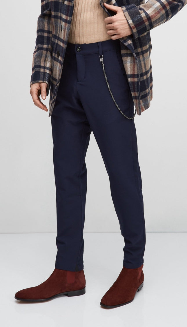 Mid Weight Chain Detail Trouser - Navy - Ron Tomson