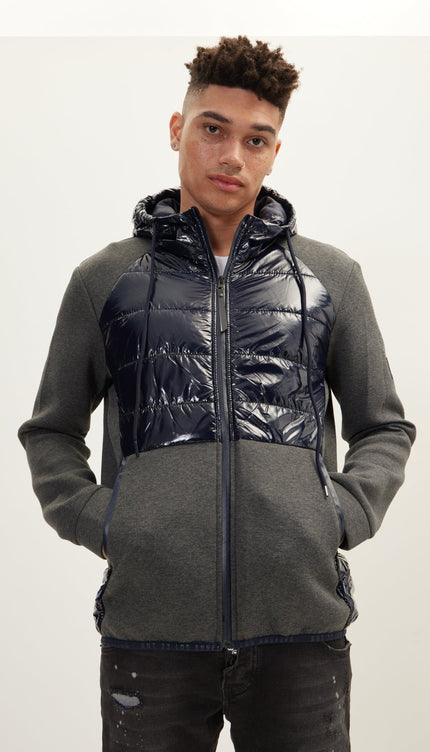 Mix Media Neoprene Quilted Jacket - Navy - Ron Tomson