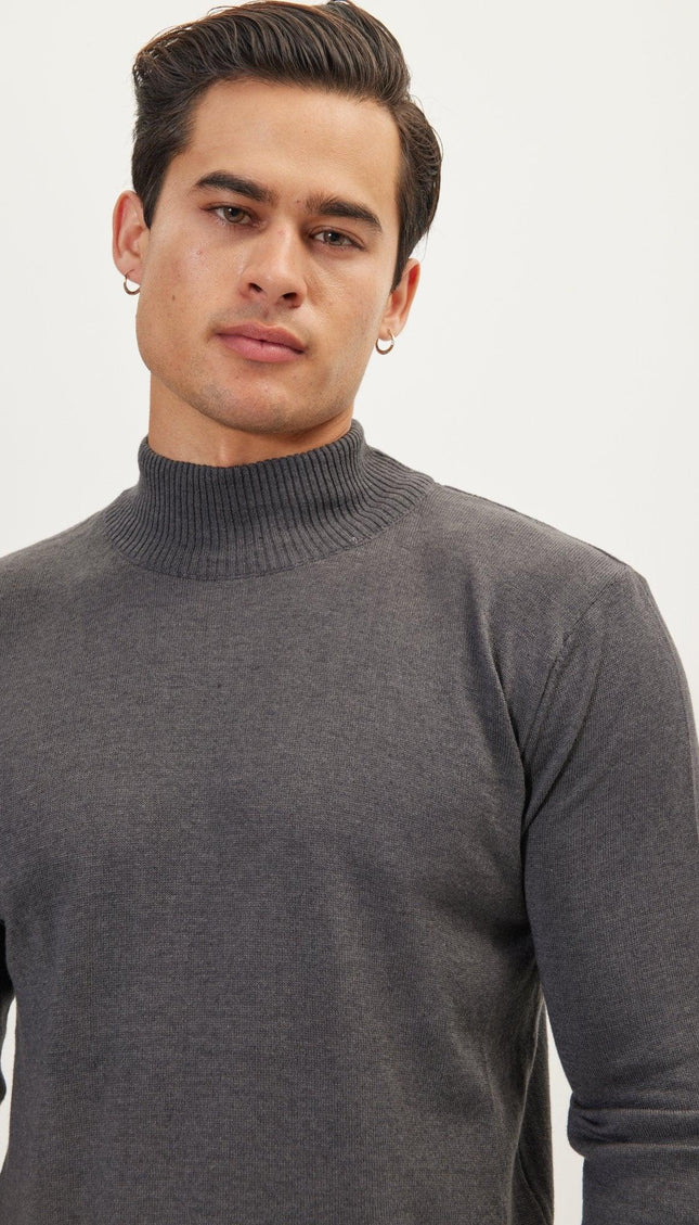 Mock Neck Relaxed Sweater- Anthracite - Ron Tomson