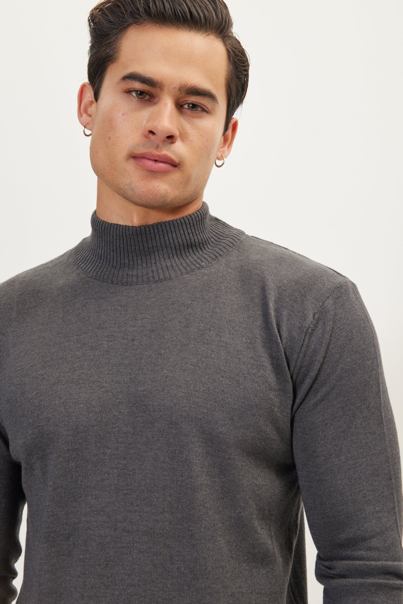 Mock Neck Relaxed Sweater- Anthracite - Ron Tomson
