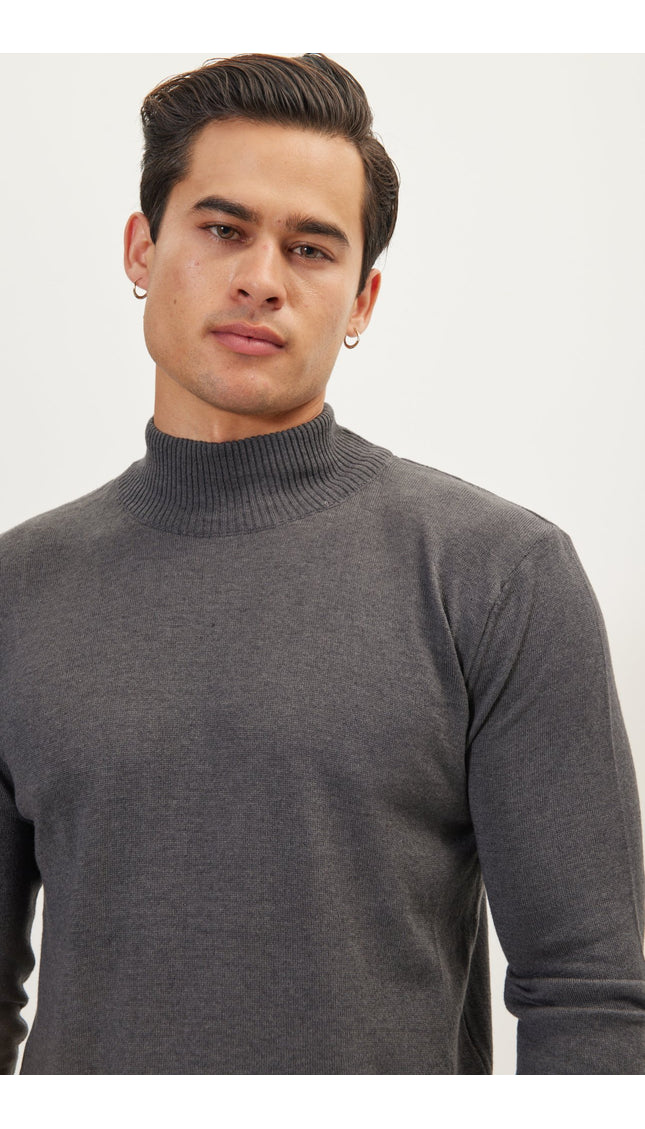 Mock Neck Relaxed Sweater- Anthracite - Ron Tomson