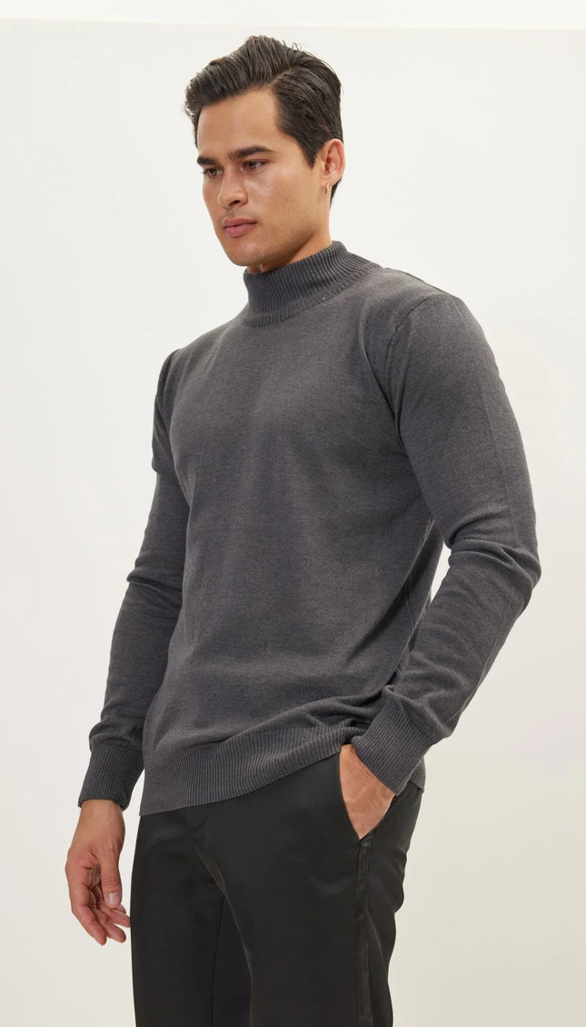 Mock Neck Relaxed Sweater- Anthracite - Ron Tomson