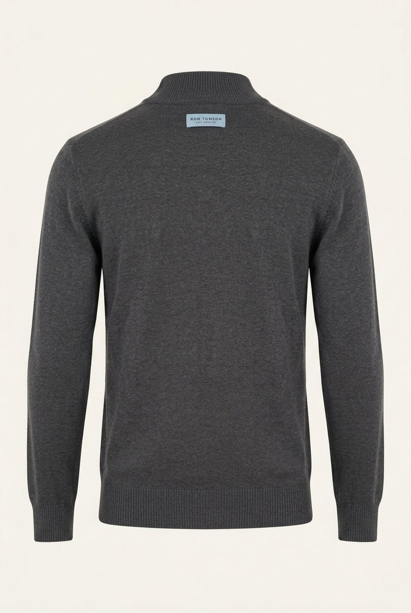 Mock Neck Relaxed Sweater- Anthracite - Back