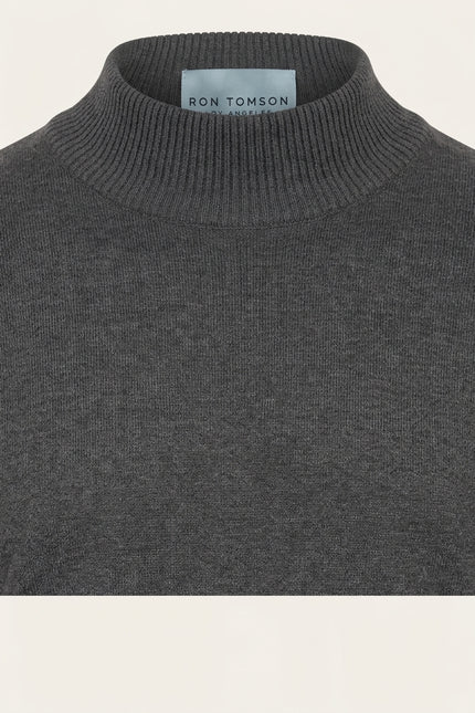 Mock Neck Relaxed Sweater- Anthracite - Detail