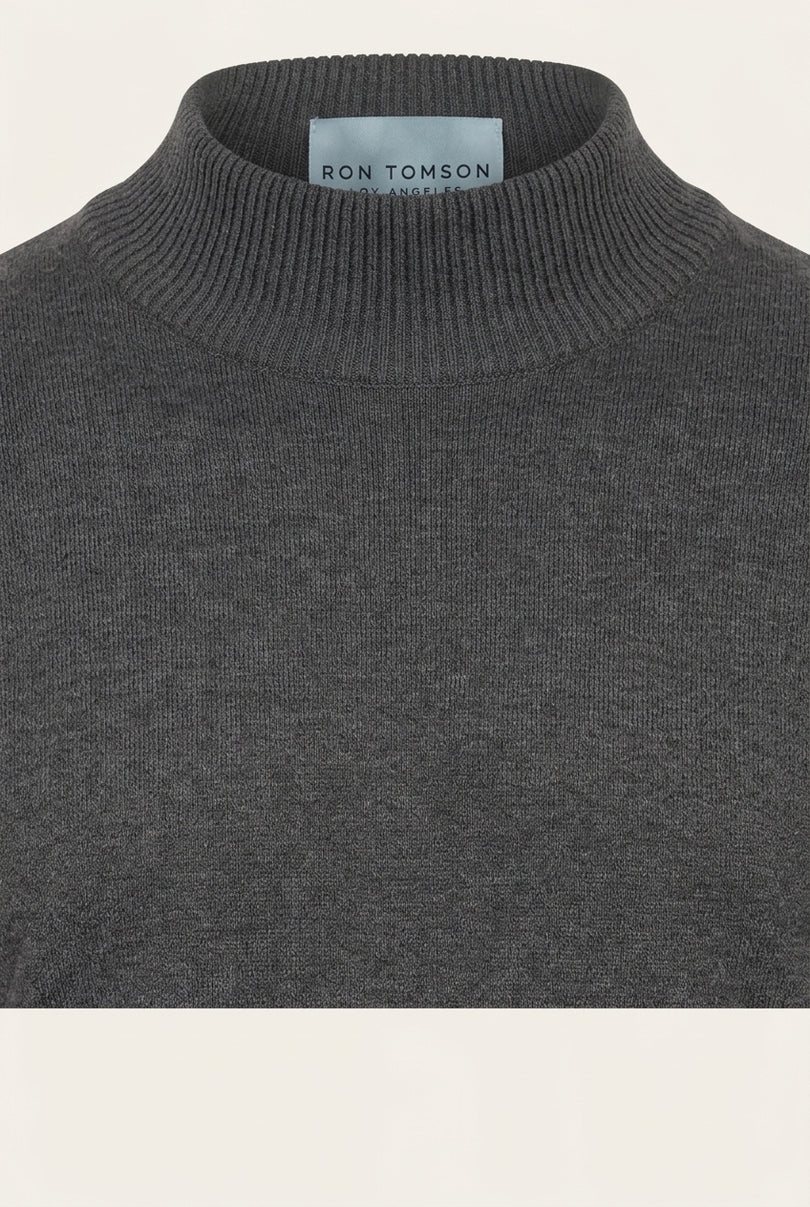 Mock Neck Relaxed Sweater- Anthracite - Detail