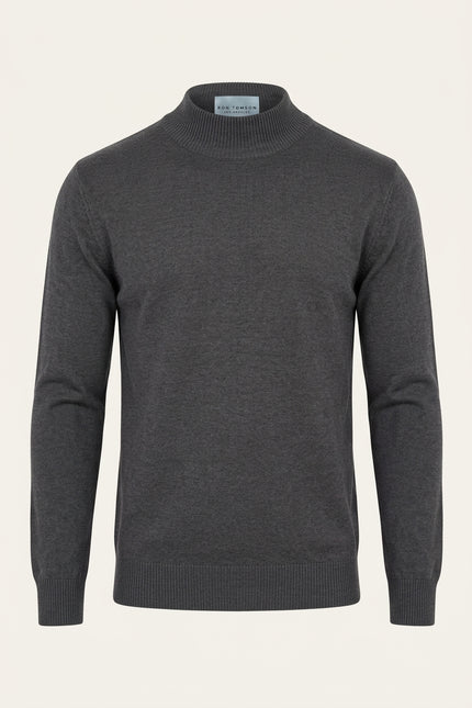 Mock Neck Relaxed Sweater- Anthracite - Front
