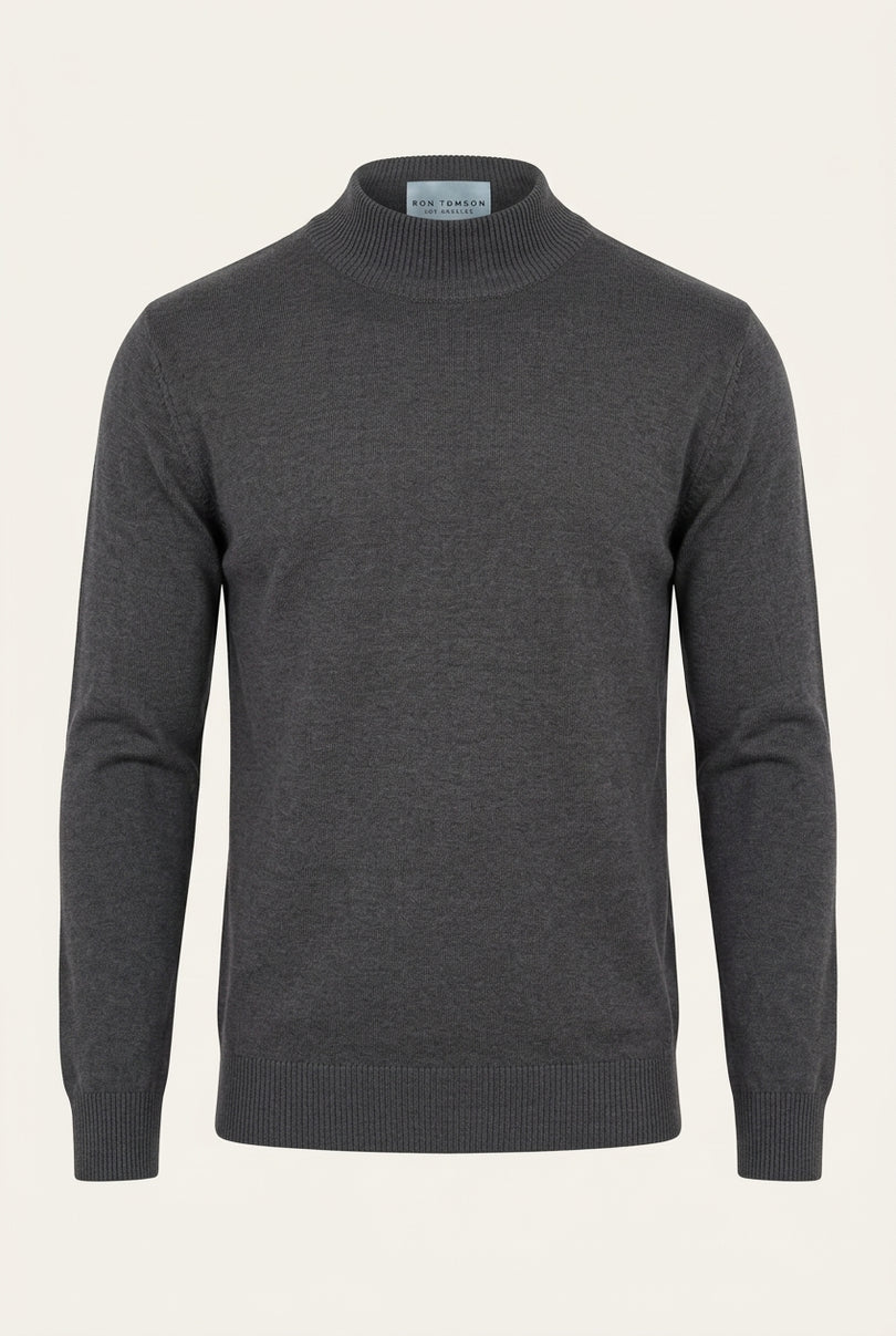 Mock Neck Relaxed Sweater- Anthracite - Front