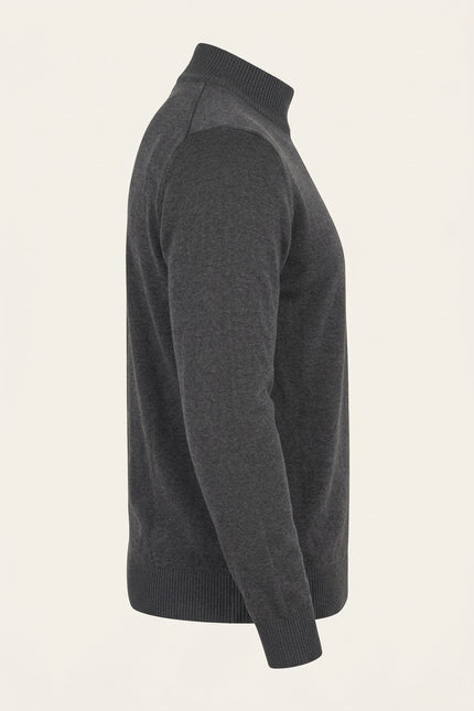Mock Neck Relaxed Sweater- Anthracite - Side