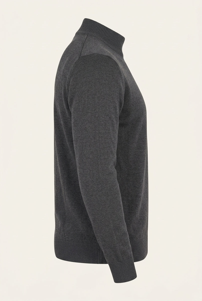 Mock Neck Relaxed Sweater- Anthracite - Side