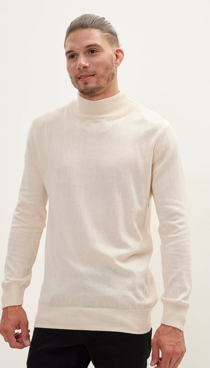 Mock Neck Relaxed Sweater - Beige - Ron Tomson
