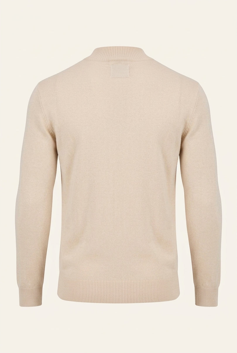 Mock Neck Relaxed Sweater - Beige - Back