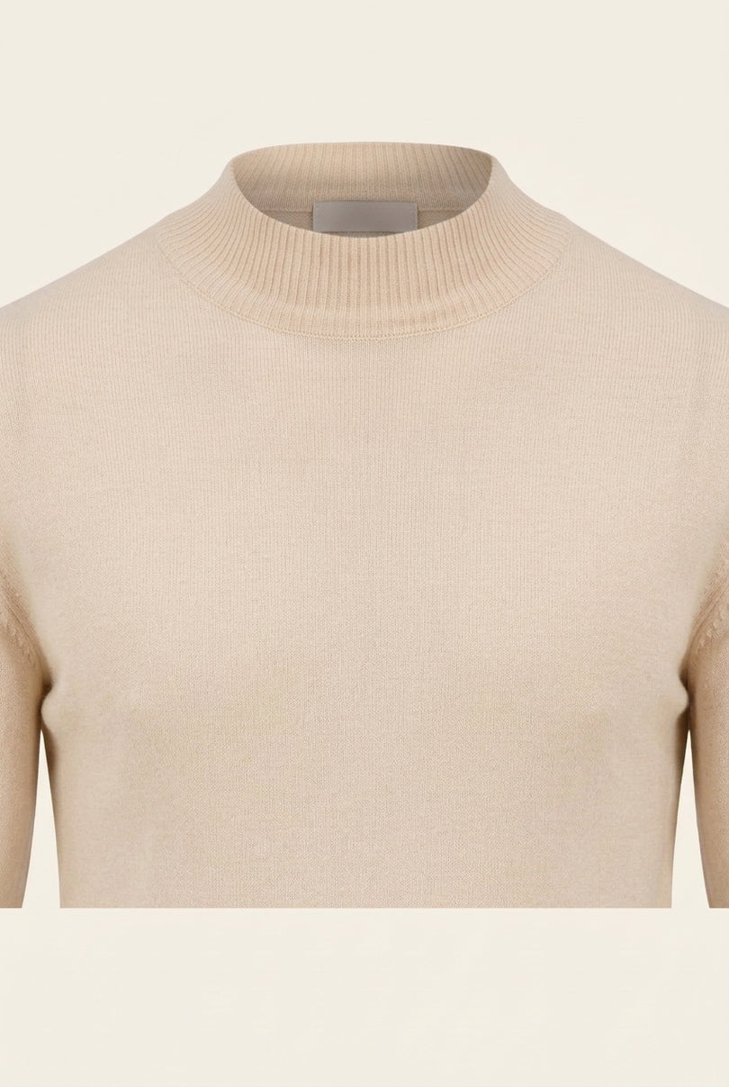Mock Neck Relaxed Sweater - Beige - Detail