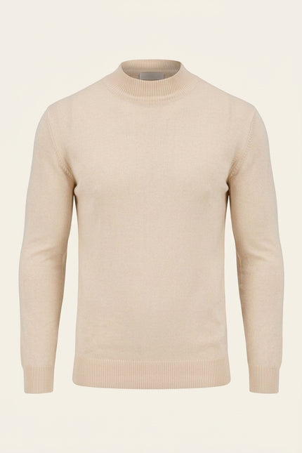 Mock Neck Relaxed Sweater - Beige - Front