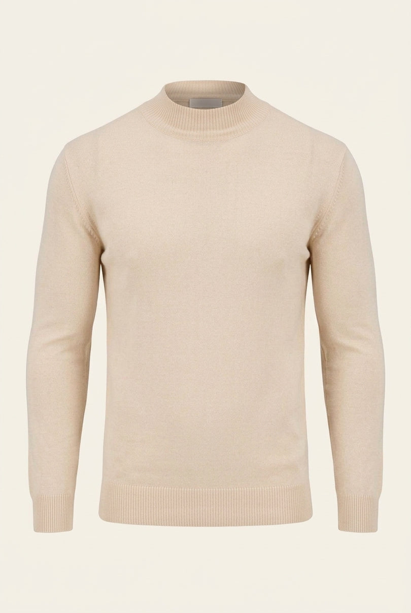Mock Neck Relaxed Sweater - Beige - Front
