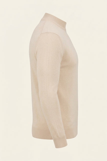 Mock Neck Relaxed Sweater - Beige - Side