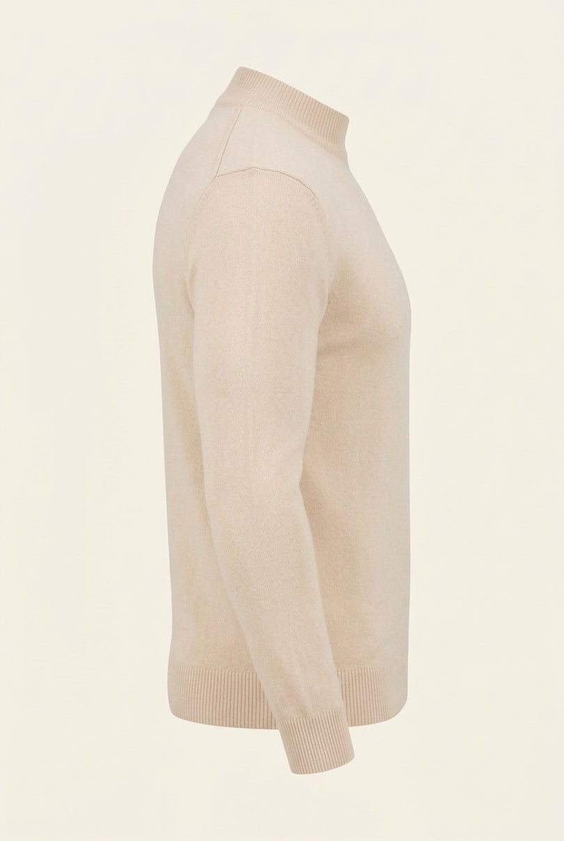 Mock Neck Relaxed Sweater - Beige - Side