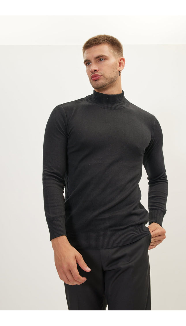 Mock Neck Relaxed Sweater - Black - Ron Tomson
