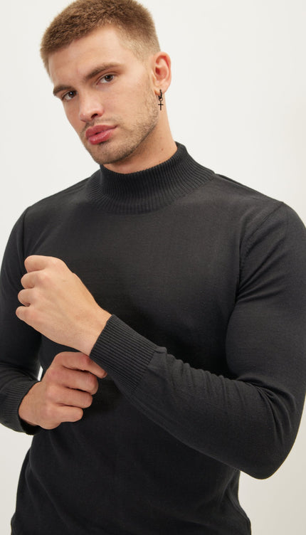 Mock Neck Relaxed Sweater - Black - Ron Tomson