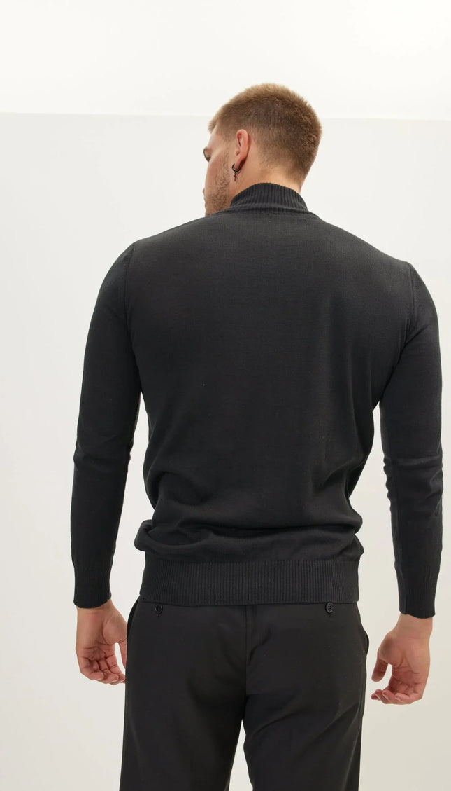 Mock Neck Relaxed Sweater - Black - Ron Tomson