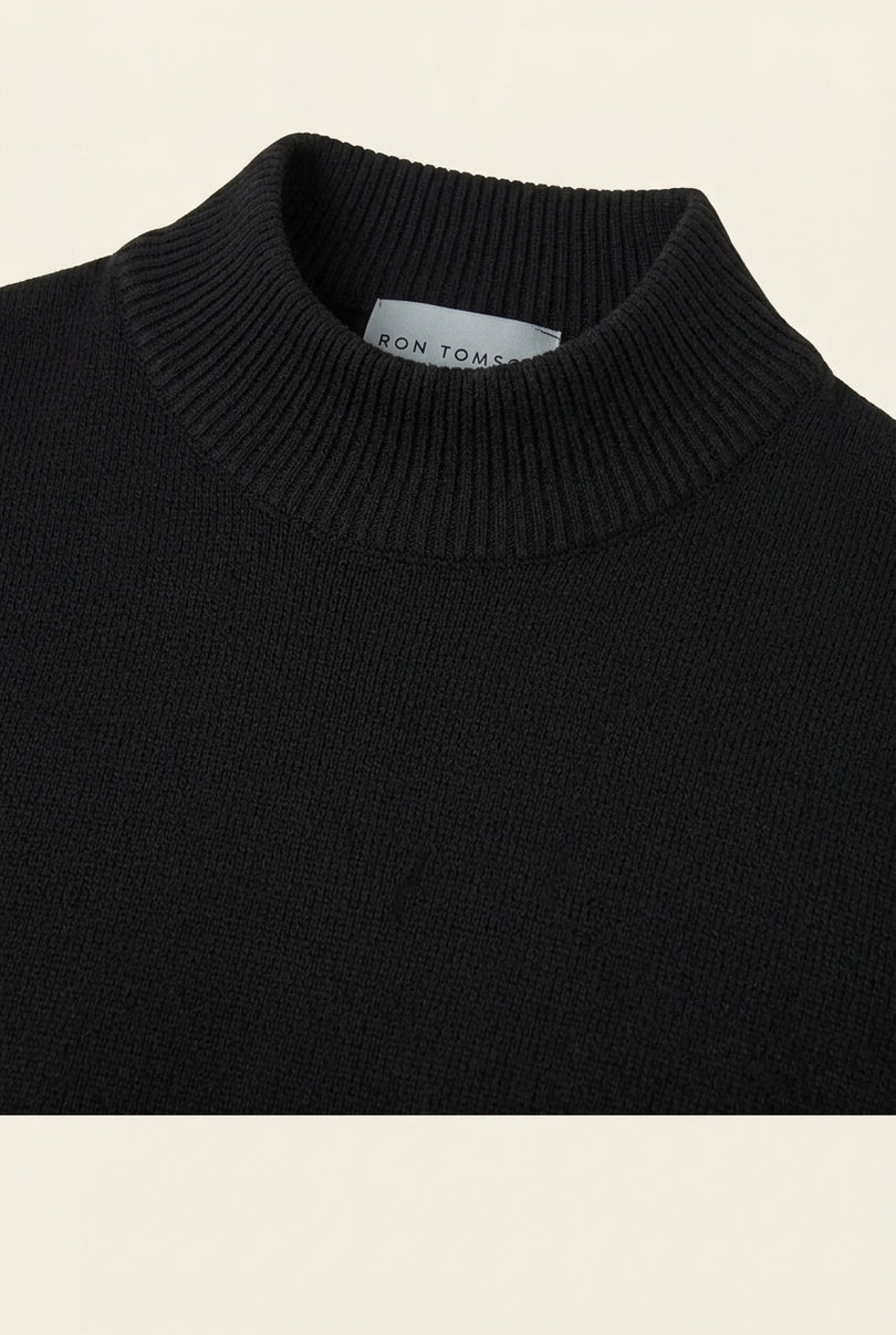 Mock Neck Relaxed Sweater - Black - Detail