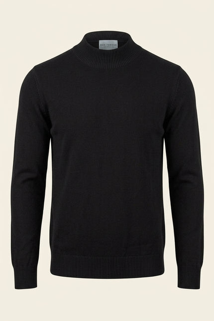 Mock Neck Relaxed Sweater - Black - Front