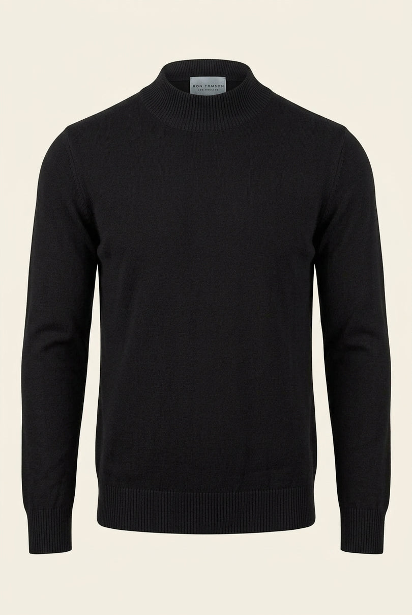Mock Neck Relaxed Sweater - Black - Front