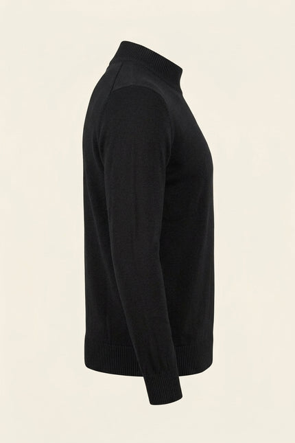 Mock Neck Relaxed Sweater - Black - Side