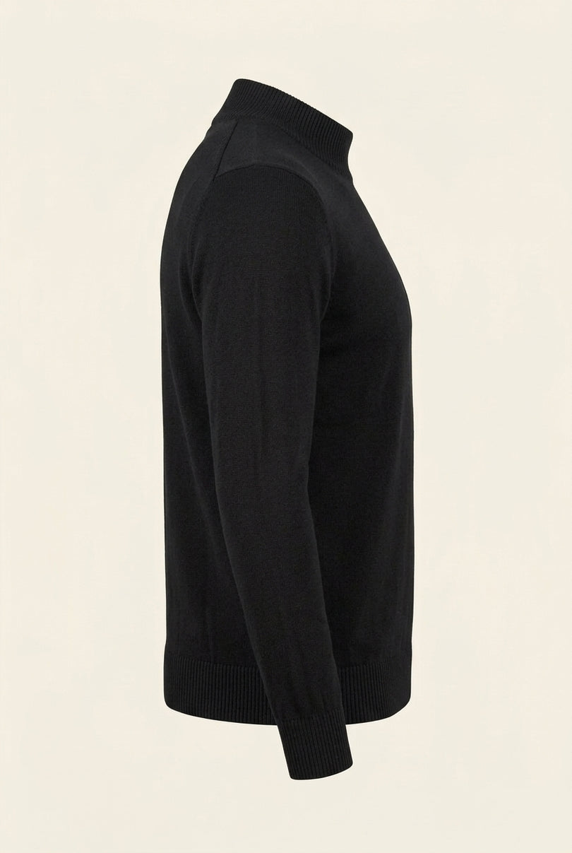 Mock Neck Relaxed Sweater - Black - Side