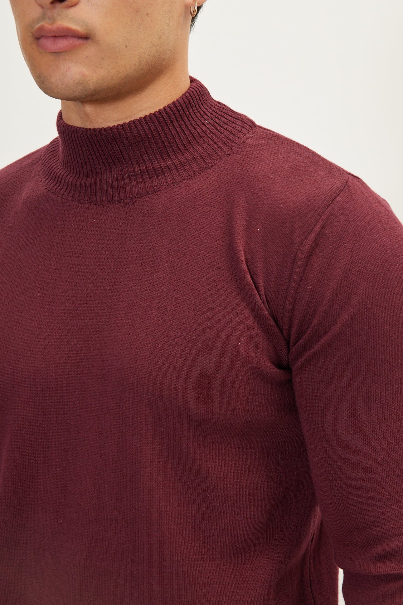 Mock Neck Relaxed Sweater - Bordeaux - Ron Tomson