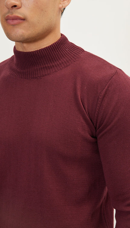 Mock Neck Relaxed Sweater - Bordeaux - Ron Tomson