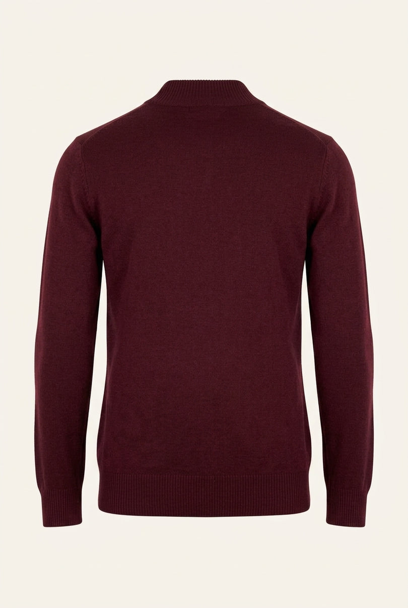 Mock Neck Relaxed Sweater - Bordeaux - Back