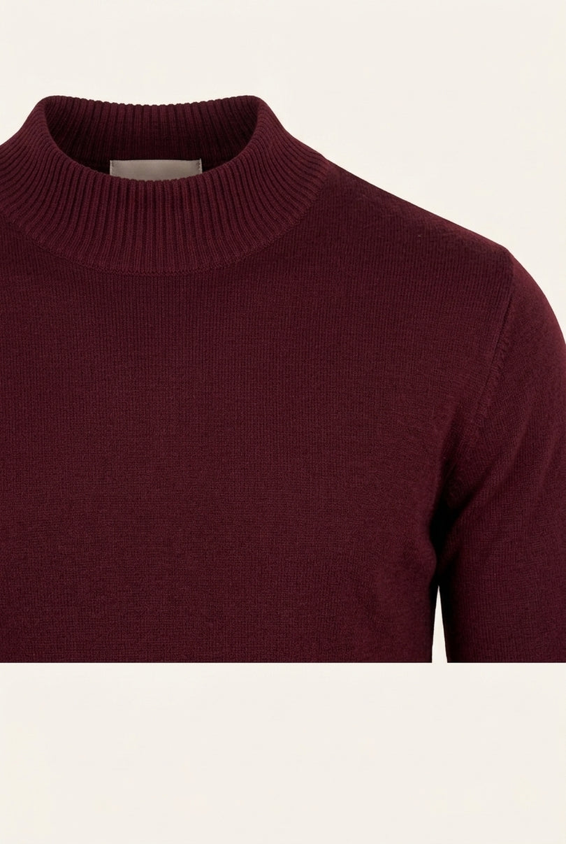 Mock Neck Relaxed Sweater - Bordeaux - Detail