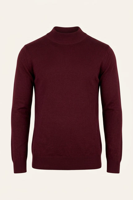 Mock Neck Relaxed Sweater - Bordeaux - Front