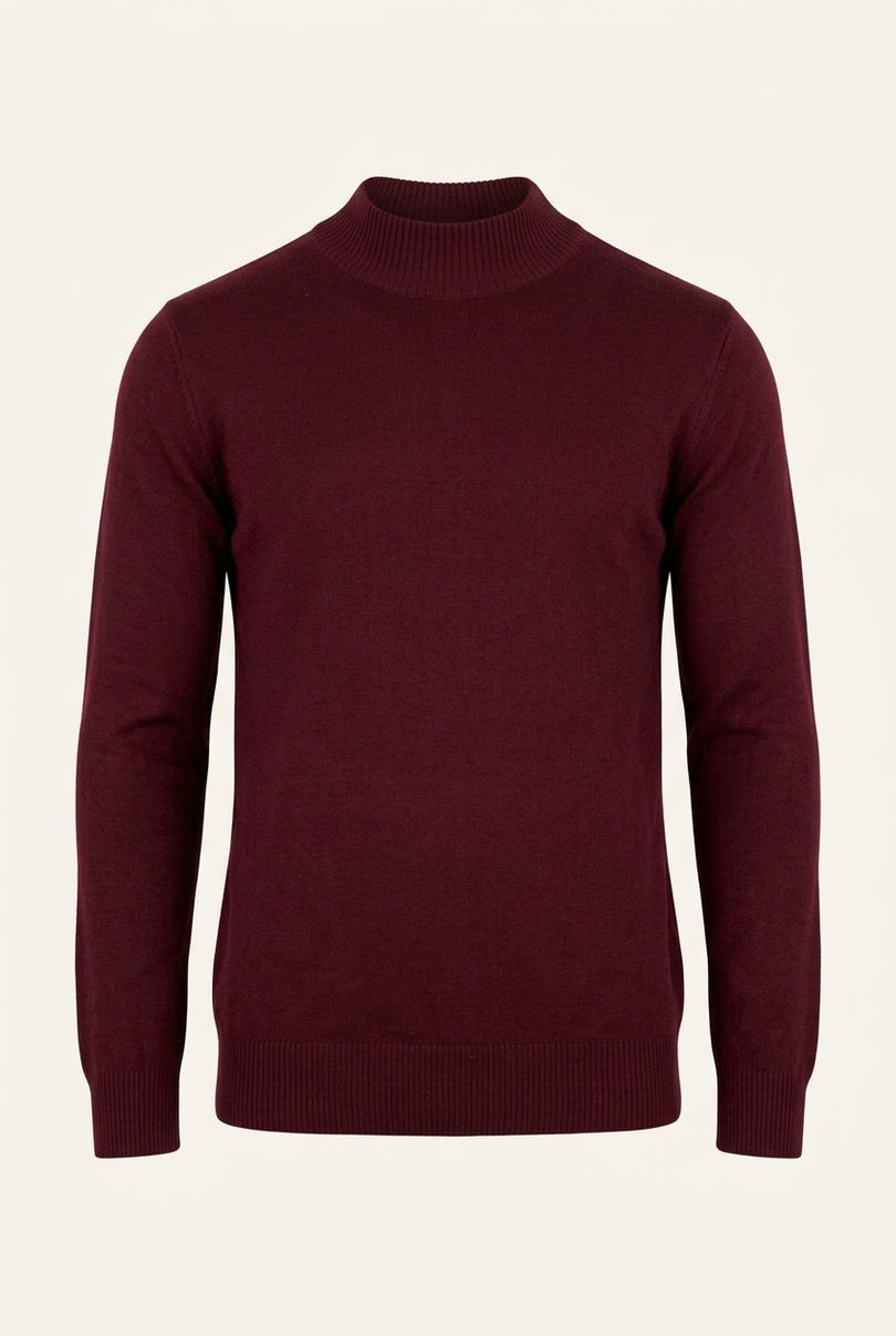 Mock Neck Relaxed Sweater - Bordeaux - Front