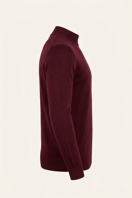 Mock Neck Relaxed Sweater - Bordeaux - Side