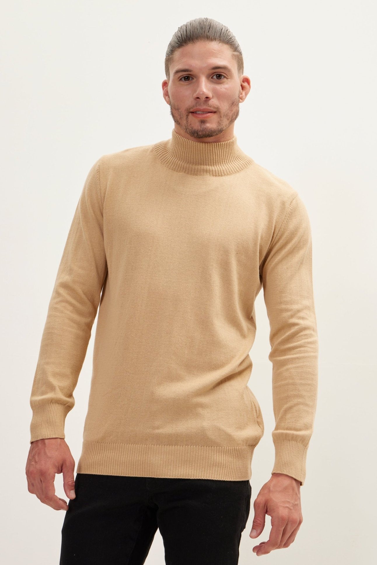 Mock Neck Relaxed Sweater - Camel - Ron Tomson