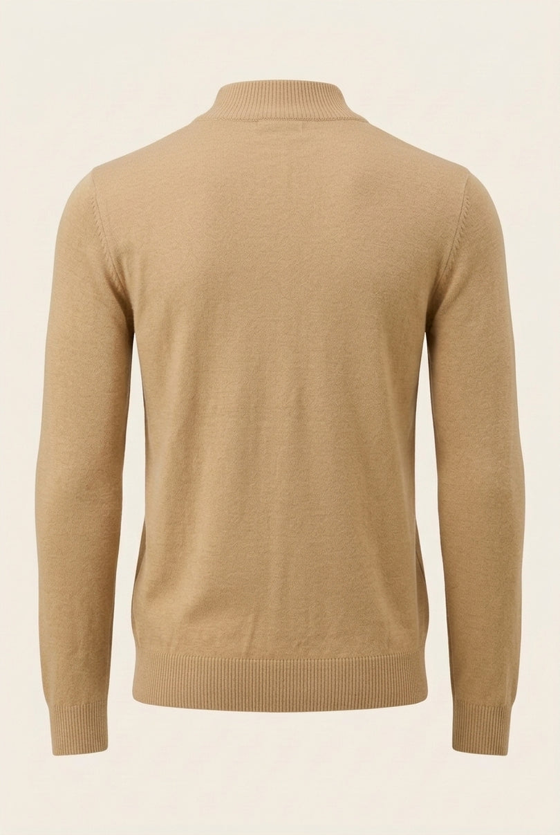 Mock Neck Relaxed Sweater - Camel - Back
