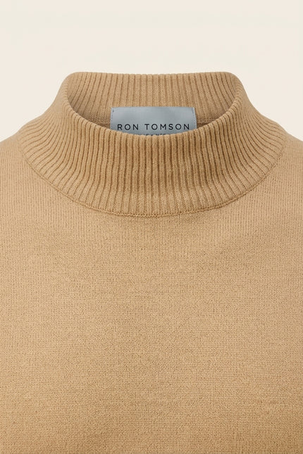 Mock Neck Relaxed Sweater - Camel - Detail