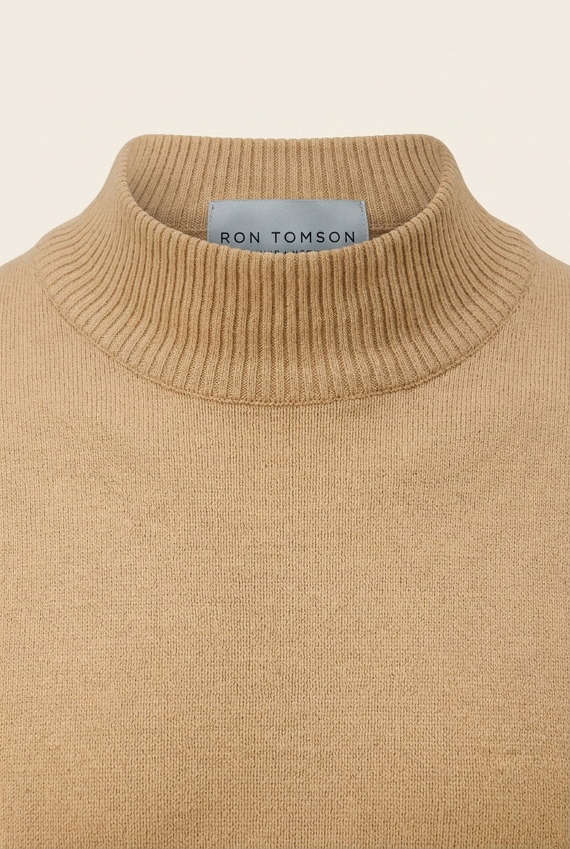 Mock Neck Relaxed Sweater - Camel - Detail