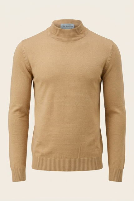 Mock Neck Relaxed Sweater - Camel - Front