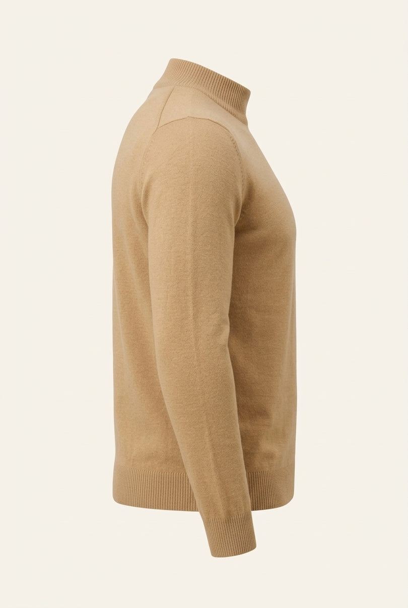Mock Neck Relaxed Sweater - Camel - Side