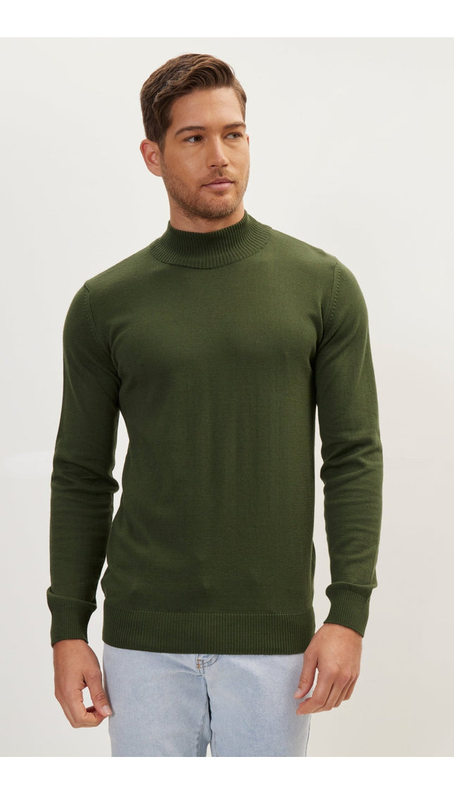 Mock Neck Relaxed Sweater- Green - Ron Tomson