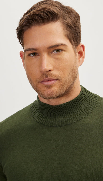 Mock Neck Relaxed Sweater- Green - Ron Tomson