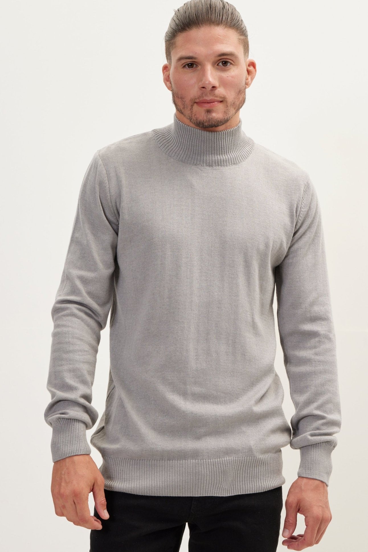 Mock Neck Relaxed Sweater - Grey - Ron Tomson
